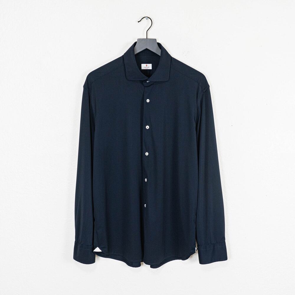 CORDONE 1956 No Iron Technical Fabric Stretch Shirt Navy blue size 17 1/2